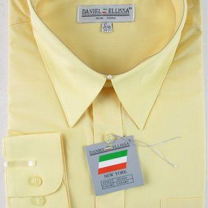 NWT Daniel Ellissa Men's Yellow Dress Shirt, Convertible Cuffs, 17.5 (34/35)